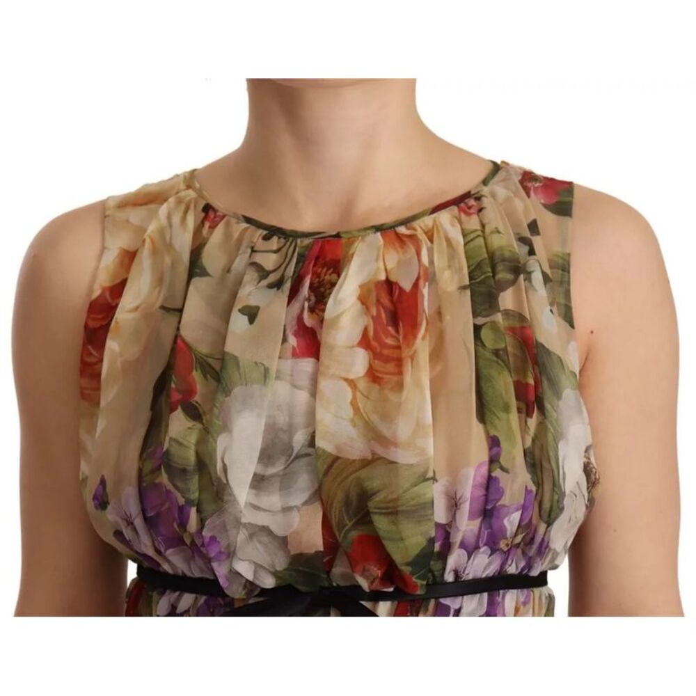 Dolce & Gabbana Beige Floral Sleeveless Round Neck Mini Women's Dress - Picture 5 of 6